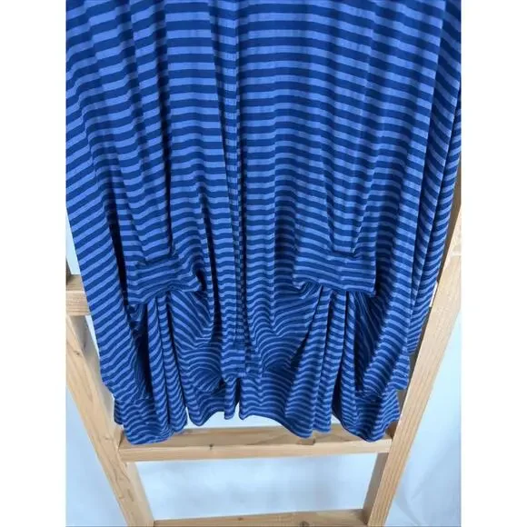 NWT Kleen Blue Striped Round Neck Draped Hem Midi Tank Dress #0857 Size 1X - Picture 3 of 5